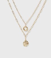 New Look Gold Beaten Disc and Circle Pendant Chain Layered Necklace